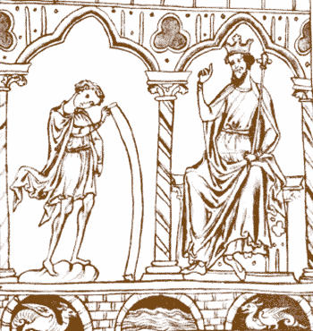 Юноша Мерлин и король Вортегирн. Миниатюра из рукописи XIII века