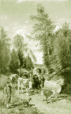Репродукция справа: «Стадо» (1879). Художник В.Маковский.