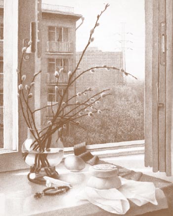 'Ожидание Пасхи'. Репродукция с картины (1987) художницы Тамары Глытневой (1948-1988)