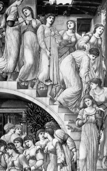 Репродукция картины 'Золотые ступени' (1876-1880) художника-прерафаэлита, графика и дизайнера Эдварда Бёрн-Джонса (1833-1898)