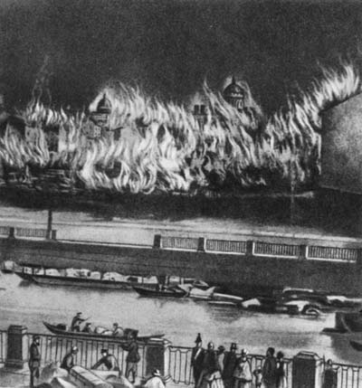 На литографии 1860-х годов — Пожар в Петербурге в мае 1862 года.