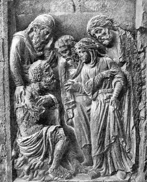 «Иов и его друзья». Рельеф собора Парижской Богоматери. 1220–1230 гг.